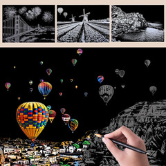 8 Sheets Scratch Art, Adult Scratch Rainbow Painting Art Paper, City Painting