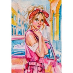 Original Watercolor ACEO Pink Dreams in Venice Fashion Girl Mini Painting OOAK