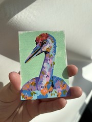 Abstract Sandhill Crane Bird ACEO ATC Original Acrylic Marker 2.5×3.5in