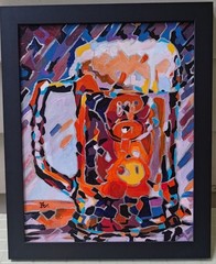 Original painting on cardboard, BEER, cubism, 10 X8″, signed, framed