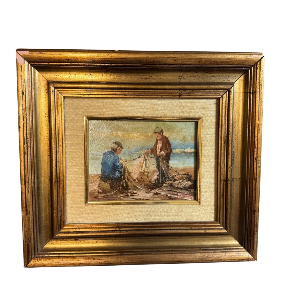Ernesto Scudiero The Fishermen Original Oil Painting Italian Art Framed COA