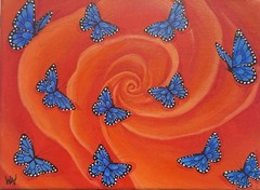 Original Surrealist Painting Spiral Rose 9×12” Acrylic on Canvas,Signed,COA,