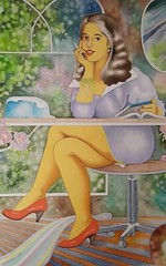 Erotic, Large Watercolour 50 x 70 cm, „The Beautiful Secretary“, LOVELY LISA Art.