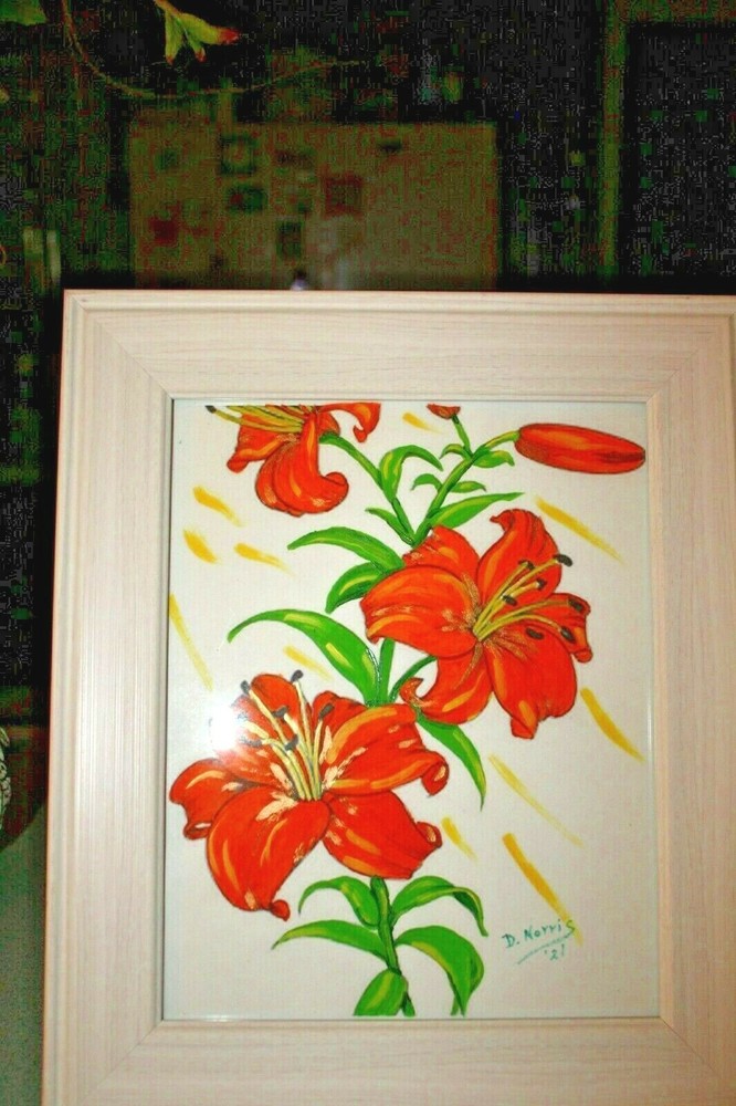 „8 x 10“ Floral Painting „Glorious Orange Day Lilies“ (Framed)