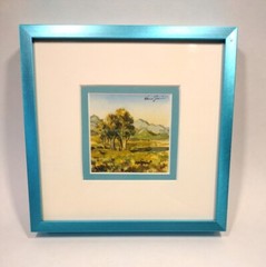 Original Landscape Small Painting Signed 3.25″ Matted Framed 8″
