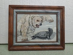 Unique One Of A Kind C.M.O’KELLEY Hand Painted Polar Bear And Seal Winter Scene