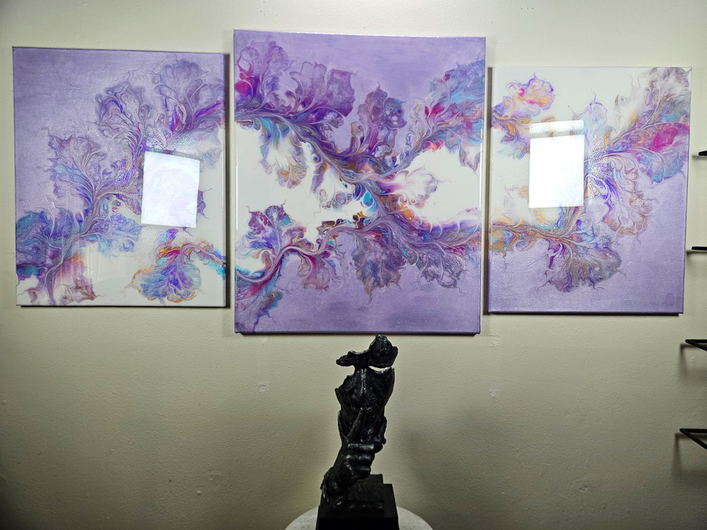 Lg 3pc set. Two 16×20 & One 20×24, Resin Coated Durch Pour Titled, Tranquility.
