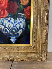 Japanese Vintage Mid-Century floral Still Life Painting – Antique Oil Painting