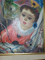 VTG MCM S Reno Parisian Clown Circus Doll Child Sad Eyes Bubbles Painting 8×10″