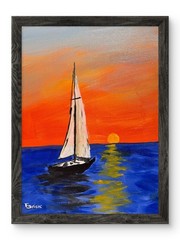 Original Sailboat Sunset 11×14 Painting Seascape Acrylic Coastal Nautical Art
