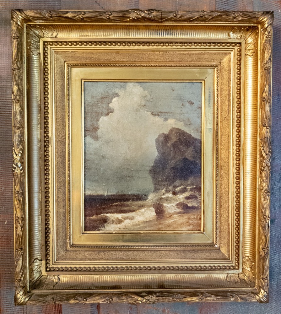 Antique 18th C. Continental Ocean Seascape in Cove Frame Dutch Or English