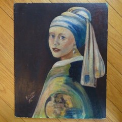 1952 Original Portrait Oil Painting Girl w/ A Pearl Earring After Vermeer 20×16