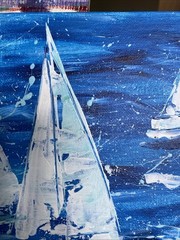 Sailing Boats,paintings on canvas Panel original 8/10, Abstract Seascape