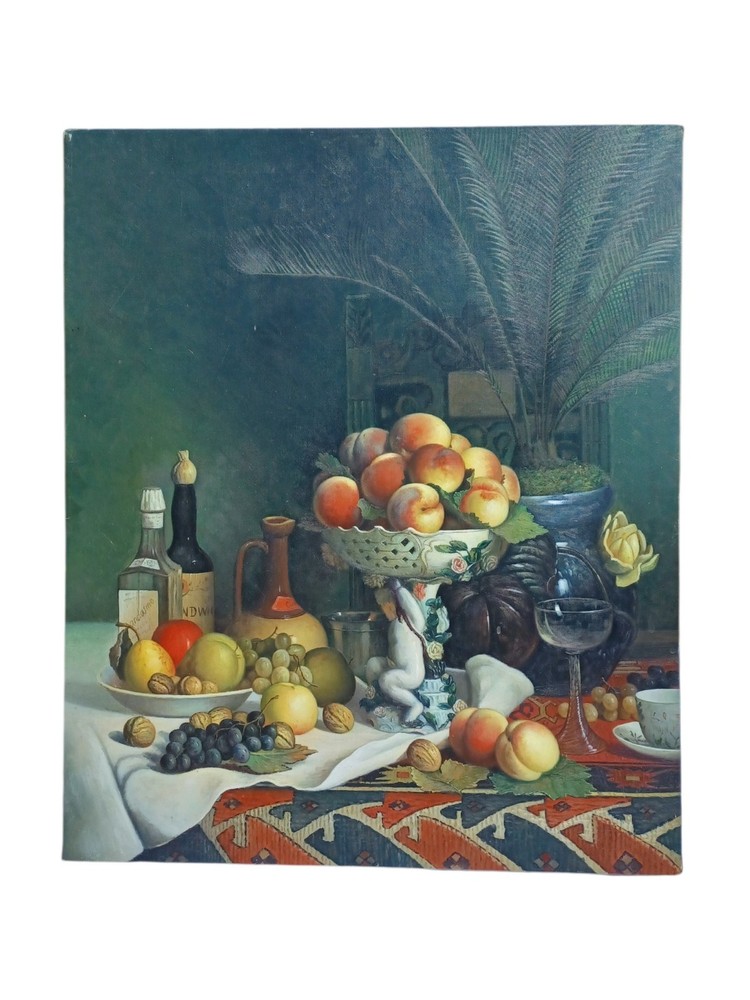 Reproduction Oil Painting A Tazza of Peaches, Fruit in a Bowl and Bottles on…