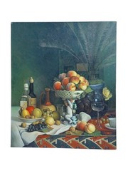 Reproduction Oil Painting A Tazza of Peaches, Fruit in a Bowl and Bottles on…