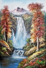 Waterfall Landscape, #4F-7, 36×24 – 100%Hand Painted Oil Painting on Canvas,