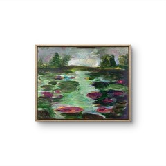 Lilly Pond Evening Abstract Impression Original Art Canvas, One Of A Kind