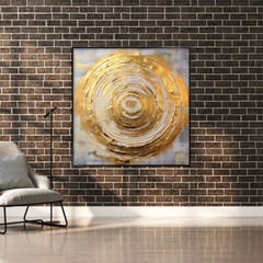 Golden Circle Oil Painting on Canvas Hand Painted Abstract Wall Art For Decor