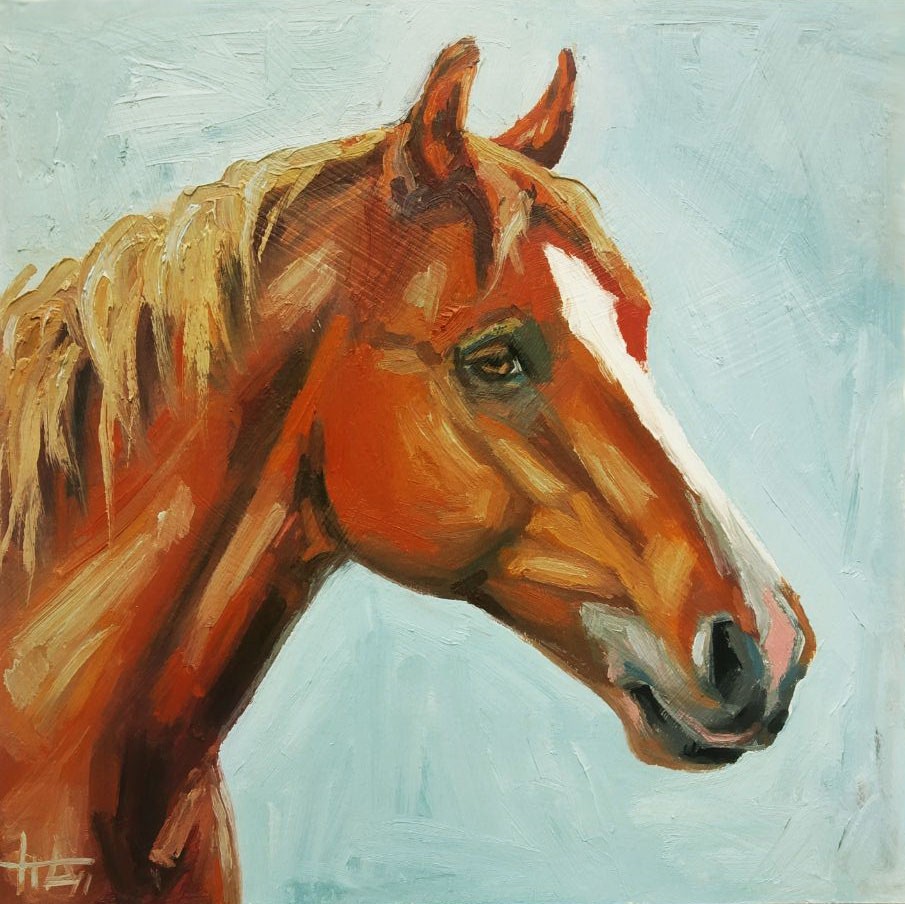 Original painting Portrait Red Horse 8×8 inches modern oil painting