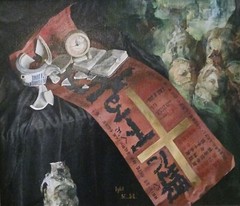 Haunting Mid-Century Oil on Canvas Post-War Nuclear Holocaust, 1962