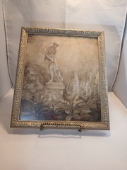 ESTATE CONTEMPORARY PAINTING STATUE IN FLORAL GARDEN.