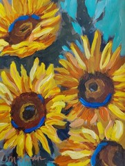 MONA VIVAR Original 12×9 Colorful Sunflower Abstract Expressionism Painting