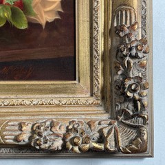 Vintage Original Oil Painting Fine Still Life Basket of Flowers and Fruit Signed