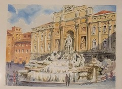 Trevi Fountain in Rome, Italy, signed by an artist named A. Lazzarini. 