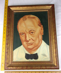 FDR Churchill Stalin Chang Kai-Shek WWII Lot of 4 oil paintings 1948 J. Lombardi