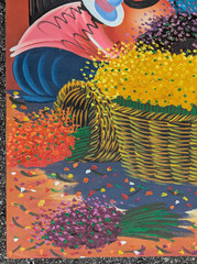 Peruvian Colorful Painting Women in Flower Field Picking Flowers 27X35 Signed