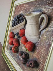 3D Fruit Painting by Denise Plouffe, Vintage 1990s Québec Art, Original Piece