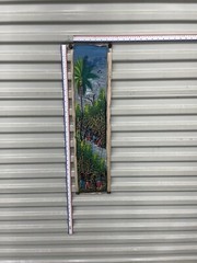 Original Haitian oil hand painting 6inx29in men working in feild harvesting food