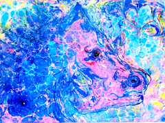 Horse Painting Mustang Abstract Original Wall Art 11.5×15.5 in Ebru on paper