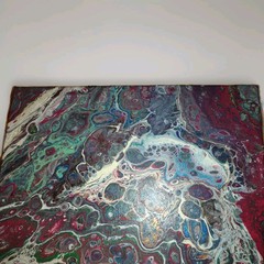 Original Acrylic Painting Abstract Art Fluid Pour Multi Color Purples Small