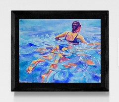 Original 11×14 Expressionism Swimmer Abstract Acrylic Canvas Hand Signed Deco