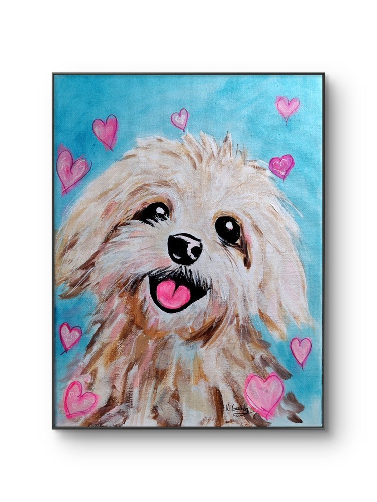 Original Expressionist 9 x 12 Puppy Love Acrylic Canvas Art Wall Painting