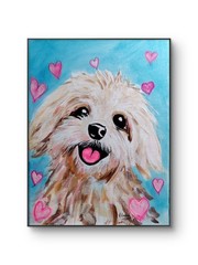Original Expressionist 9 x 12 Puppy Love Acrylic Canvas Art Wall Painting