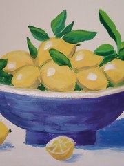ORIGINAL ABSTRACT ARTWORK LEMON BOWL PAINTING ACRYLIC ON CANVAS 16X12 ooak