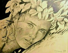 Flower Girl, Pencil/Conte Portrait