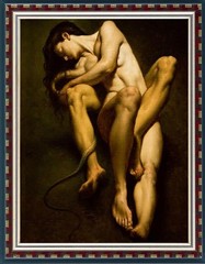 Hand-painted oil painting art young male nude man and girl on canvas 24″X36″