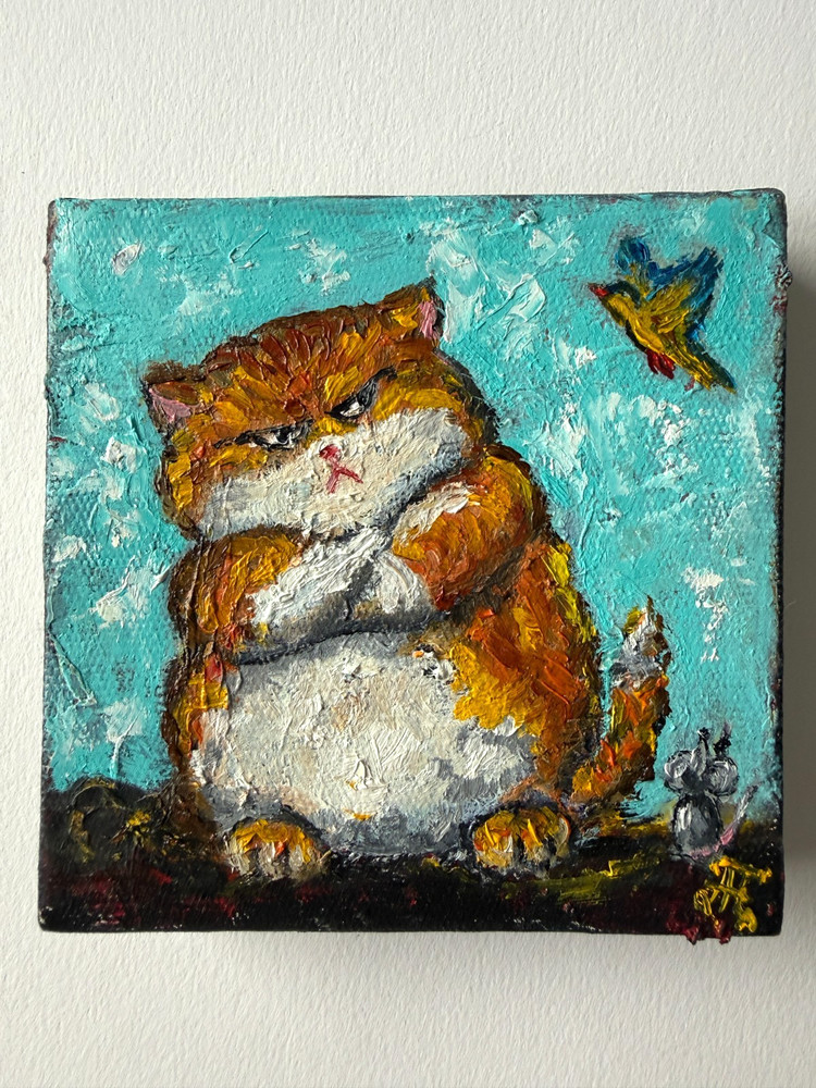 Ginger Cat Original Art Small Wall Art on Canvas Impasto Artwork Orange Cat Art