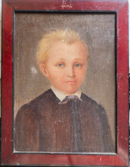 Oil painting Biedermeier portrait around 1840 depicting young boy blonde hair