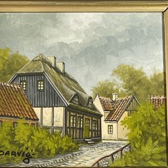 Danish Oil Painting Lyngby Denmark Landscape Original Art Signed Vintage Framed