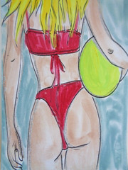 ACEO Women In Art – BIKINI GIRL AT THE BEACH Painting ART
