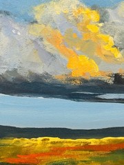 Original Acrylic Painting R Stevens Impressionist Landscape Dramatic Sky Fields