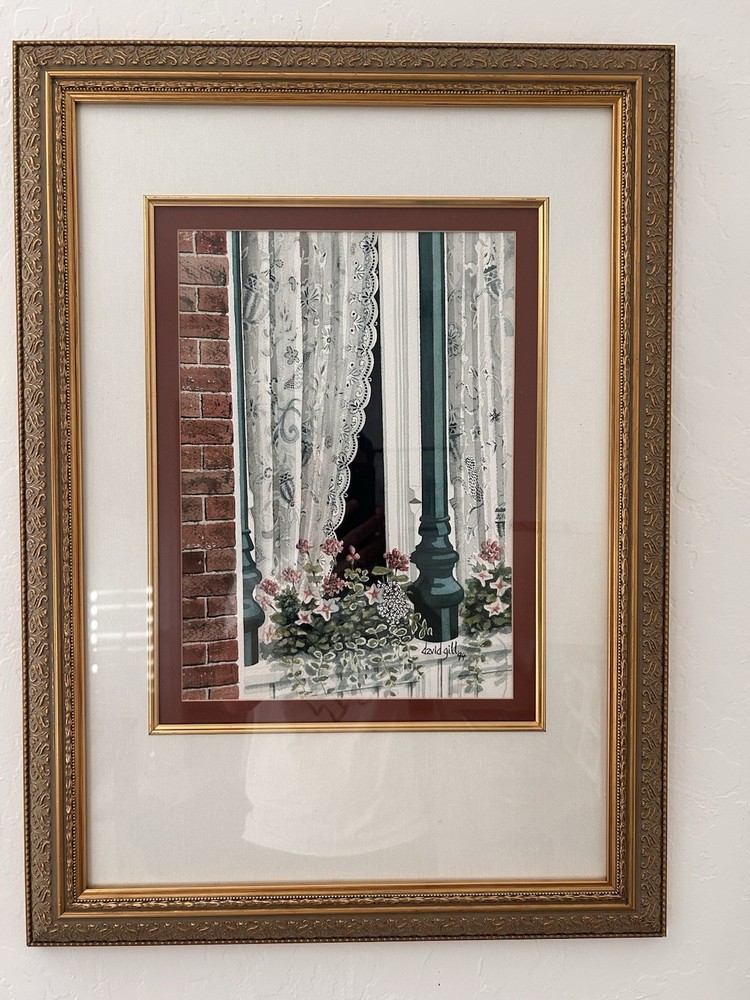 David Gill “Flowers in the Window” – SIGNED Original Watercolor ‘94 – FRAMED