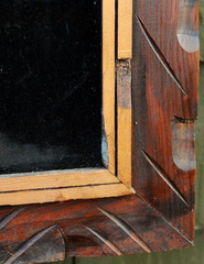 Vtg GERMAN SHEPHERD DOG Original BLACK VELVET OIL PAINTING Carved Wood Frame 25″