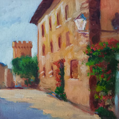 ORIGINAL Oil Painting on Cardboard inc Frame | City View/Castle Tower | 39×35 cm