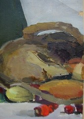 Ukrainian Soviet Oil Painting impressionism rural still life vegetables basket