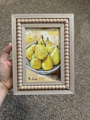 ORIGINAL OIL PAINTING STILL LIFE PEARS FRUIT SIGNED FRAMED 4×6